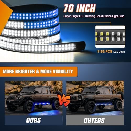 Nilight 2PCS 70 Inch Running Board LED Lights Strip Blue White for Truck