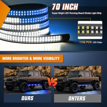Nilight 2PCS 70 Inch Running Board LED Lights Strip Blue White for Truck