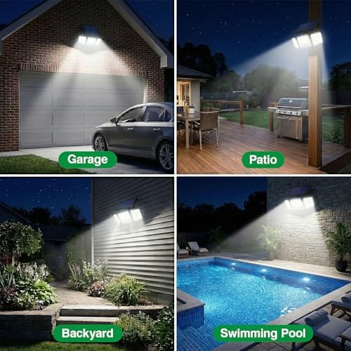 Solar Outdoor Lights Motion Sensor, 2500LM 286 LED Security Flood Lights with Visual Battery & Mode Display, 3 Lighting Modes, IP65 Waterproof 3-Head Wide Angle for Garage, Yard, Patio (6 Pack)