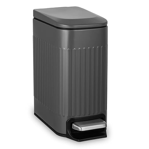 TrashAid Small 1.6 Gallon Stainless Steel Trash Can with Removable Inner Bucket, Grey, Hands Free Step Pedal Design