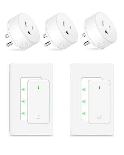 NineLeaf Wireless Remote Lamp Switch,Plug with Remote Wall Mount,Expandable Electrical Outlet Switch for Lamp, Light, Fan, Appliance, 500ft RF Range, FCC Listed, 2 Remote + 3 Outlets