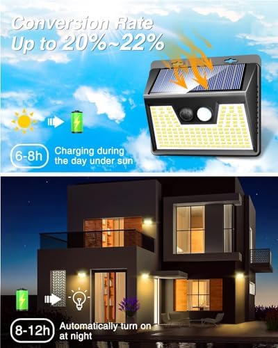 Peasur Solar Outdoor Lights [5 Pack/140LED], Motion Sensor Light Ultra-Bright, Solar Powered Security Lights 3 Modes, Waterproof for Outside Garden Yard (Warm White)