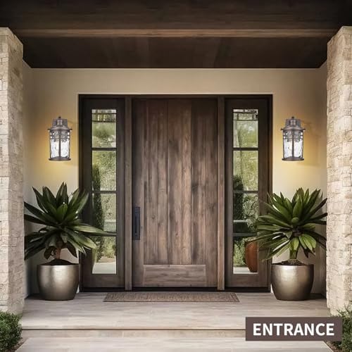 Darkaway Outdoor Wall Light Fixture,2pcs Outside Porch Lights Wall Mounted Water Ripple Glass Exterior Waterproof Lantern Modern Wall Sconce Lighting for Front Door
