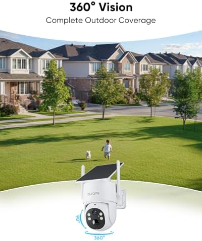 blurams 4MP Pan/Tilt Security Cameras Wireless Outdoor, 100% Wire-Free Outdoor Camera with Fixed Solar Panel, 360° View, Dual-Band WiFi 6, Human Detection, Color Night Vision, Compatible with Alexa