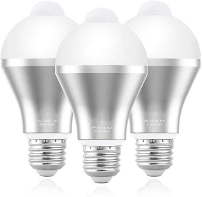 plplaaoo Motion Sensor Light Bulb Smart PIR LED Bulbs Auto On Off Security Lights Outdoor Indoor E26 E27 Cool White 9W 800lm 3 Pack