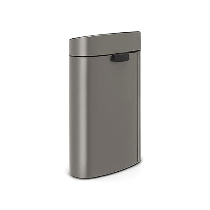 Brabantia Press-Top Kitchen Trash Can with Flat Back | Platinum | 10.6 Gallon / 40L | Home Trash Can with Soft-Touch Stay-Open Lid & Removable Inner Bucket | Fits Flat Against Walls | + Trash Bags