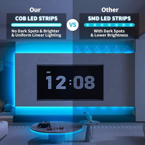 GIDEALED 32.8ft COB LED Strip Light 24V Kit,Color Changing COB RGB LED Strip Light Dimmable,Flexible LED COB Light Strip with IR Remote &Bluetooth APP Control,FCOB LED Light for Bedroom Decoration