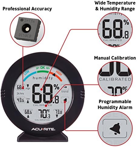 AcuRite 01080M Pro Accuracy Temperature and Humidity Gauge with Alarms, Black