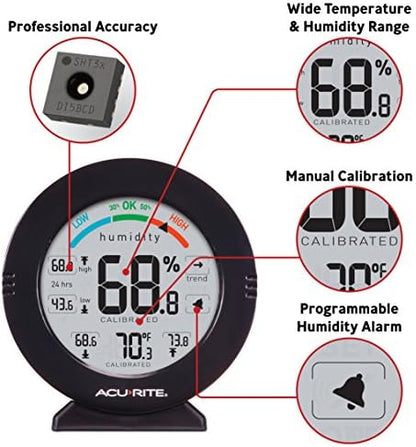 AcuRite 01080M Pro Accuracy Temperature and Humidity Gauge with Alarms, Black