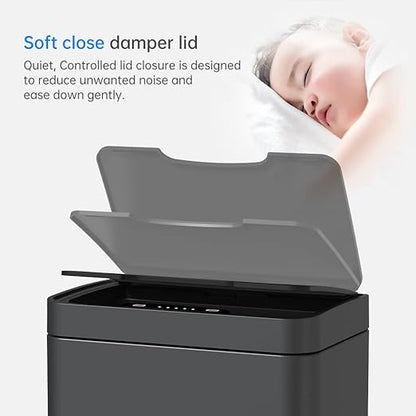 Mbillion Automatic Trash Can - 15 Gallon Motion Sensor Stainless Steel Smart Trash Can With Lid Rectangular Touchless Garbage Can for Kitchen, Bedroom, Home Office - Dark Gray