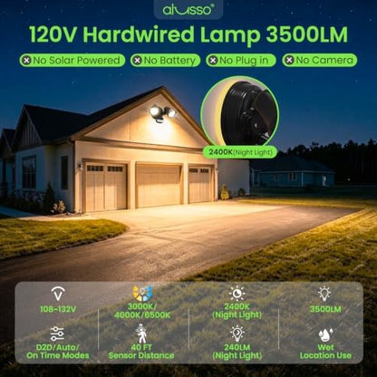 ALUSSO Motion Sensor Outdoor Lights , 30W 3500LM Flood Lights Outdoor 120V