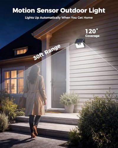 Peasur Solar Powered Lights Outdoor, 140 LED 24Pack Motion Sensor Light Outside, IP65 Waterproof Fence Security Lighting with 3 Modes for Yard Wall Garden Cool White