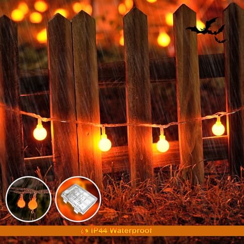 JMEXSUSS 100 LED Globe Orange Halloween Lights Battery Operated