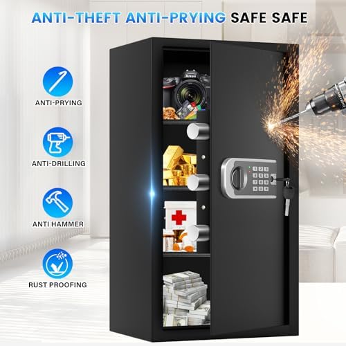 27.56"H Steel Safe Box, 6.0 Cuft Home Safes with Fireproof Waterproof Bag