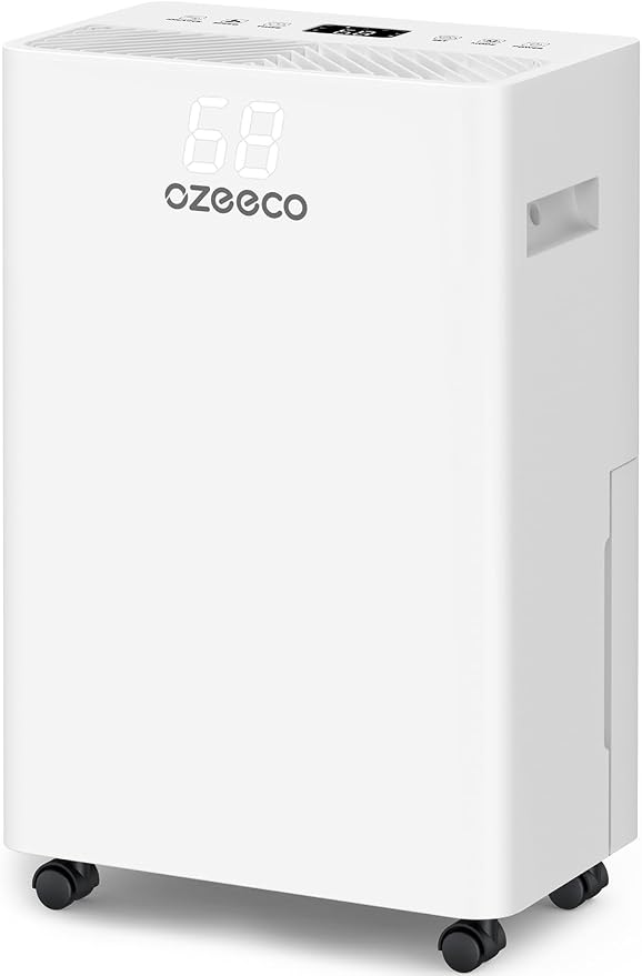 Dehumidifier for Basement up to 2500 Sq.Ft, ozeeco Home Dehumidifier Max 34 Pint/Day, with 0.45 Gal Water Tank, Drain Hose, Ultra Quiet, Child Lock, 24H Timer for Bedroom, Bathroom, RV