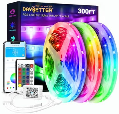 DAYBETTER Led Strip Lights 300 ft Ultra Long Smart Light Strips with App Voice Control Remote, 2835 RGB Music Sync Color Changing Lights for Bedroom, Kitchen, Party,Home Decoration