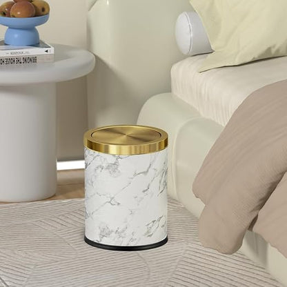 4 Gallon Bathroom Trash Can with Swing Lid, White Marble