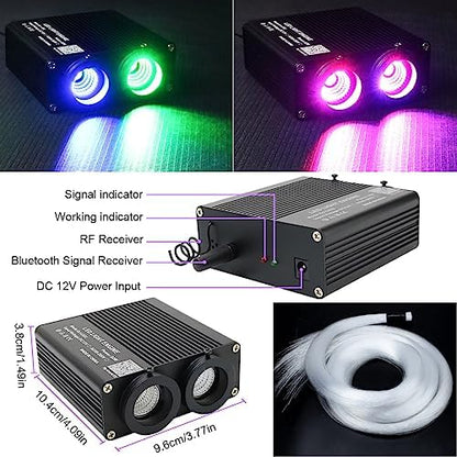 AZIMOM Dual Color 32W 400pcs Fiber Optic Starlight Headliner Kits 0.03in 9.8ft Fiber Strands Sound-Activated APP/Bluetooth Remote Control Home Car Star Ceiling Roof Decor