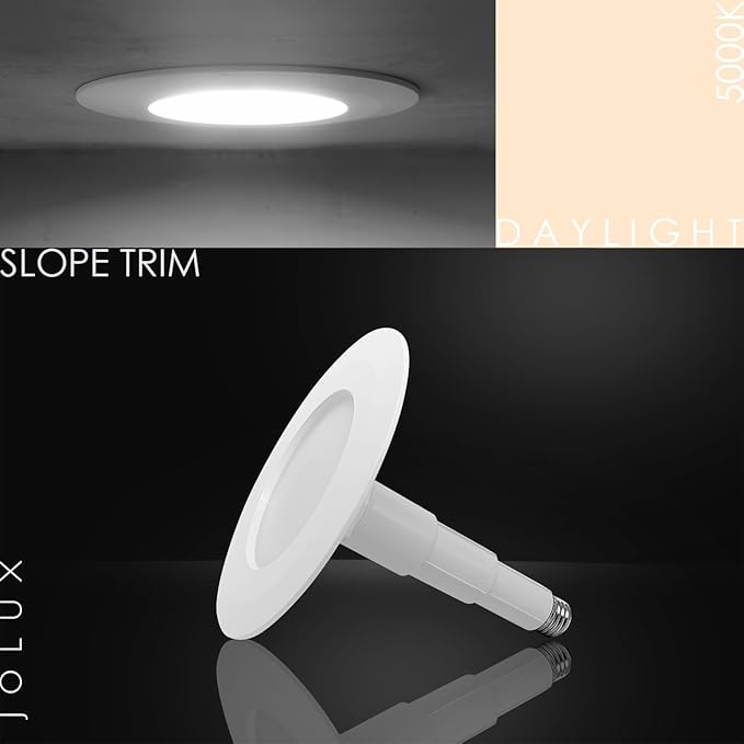 Jolux 4-Pack 5/6" LED Can Lights Retrofit Recessed Lighting,12W=60W,5000K Daylight,800 Lumens,Dimmable Adjustable Retrofit Downlight,ETL,Damp Rated,Simple Installation Can Lights,Bevel Trim
