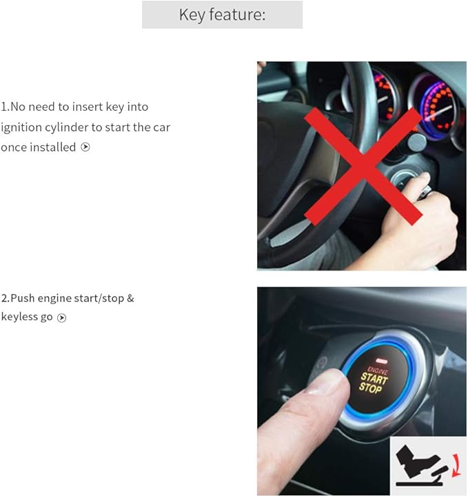 EASYGUARD EC004 Smart RFID Push Engine Start Button kit & Keyless Go System Upgrade Key Start to Push Start Cars Fits for Most DC12V Cars