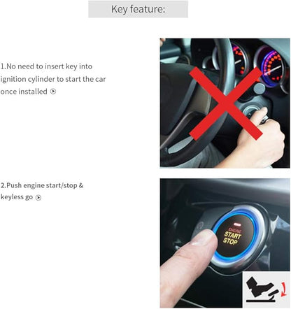 EASYGUARD EC004 Smart RFID Push Engine Start Button kit & Keyless Go System Upgrade Key Start to Push Start Cars Fits for Most DC12V Cars