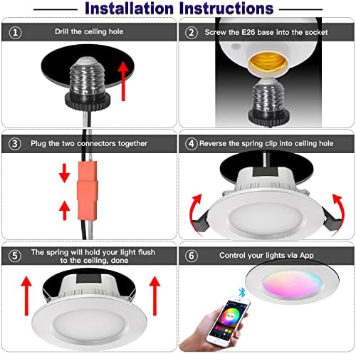 Smart Recessed Lighting 3 Inch, Dimmable, Tunable 2700K~6500K, CRI80+, RGB Color Changing LED Downlight Compatible with Alexa Google Home, Remote Control Small Canless Light, 8Pack