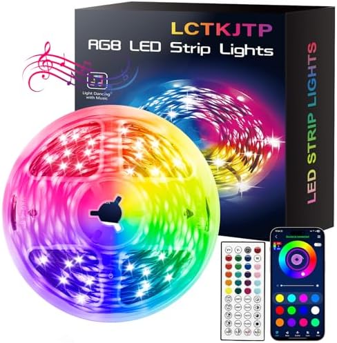 LED Strip Lights,RGB Music Sync Color Changing Led Lights with Smart App Control Remote & Remote Control,LED Lights for Bedroom,Room Essential,Sense of Atmosphere Decorations(65FT-1Roll)