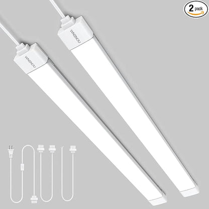 WNSNOU 2 Pack Plug-in LED Shop Light, 4FT Tube, IP66 Waterproof and Linkable, 36W With Cord, 5000K Ceiling/Closet, 4000LM Under Cabinet for Room Garage