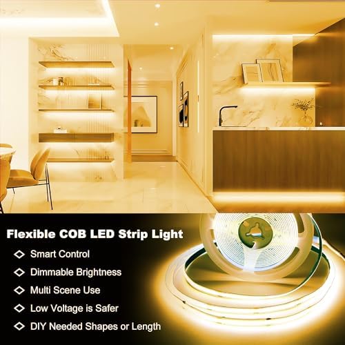 DAYBETTER COB LED Strip Lights,LED Lights for Bedroom 16.4ft,Warm White