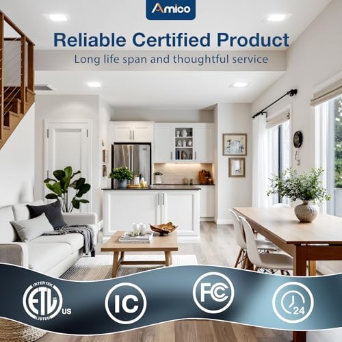 Amico 12 Pack 6 Inch 5CCT Ultra-Thin Square LED Recessed Ceiling Light