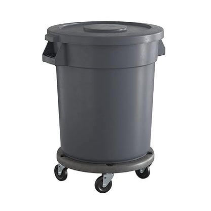 20 Gallon Gray Round Commercial Trash Can with Lid and Dolly, Heavy-Duty Food Grade NSF Certified, Perfect for Restaurant, Office, School, Garage, Backyard, Workshop, Warehouse