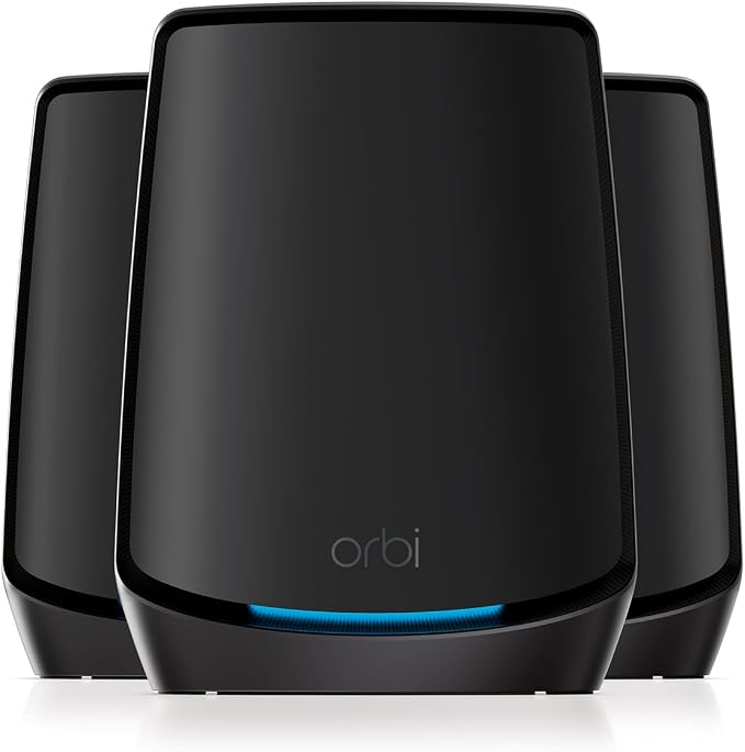 NETGEAR Orbi Tri-Band WiFi 6 Mesh System (RBK863SB) – Router + 2 Satellite Extenders - Security Features - Covers up to 8,000 sq. ft., 100 Devices - 10 Gig Internet Port - AX6000 (up to 6Gbps) - Black