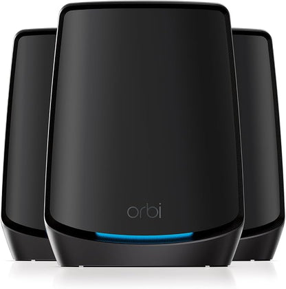 NETGEAR Orbi Tri-Band WiFi 6 Mesh System (RBK863SB) – Router + 2 Satellite Extenders - Security Features - Covers up to 8,000 sq. ft., 100 Devices - 10 Gig Internet Port - AX6000 (up to 6Gbps) - Black