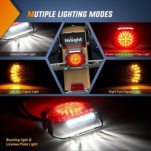 Nilight Motorcycle Tail Light Brake Turn License Plate for Harley, Smoked
