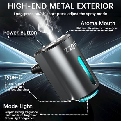 Smart Car Air Freshener, Car Air Freshener Diffuser with 3 Adjustable Modes, Rechargeable Aromatizante para Carro with 8pcs Essential Oil, Long-Lasting, Grey