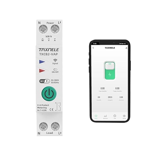 TUYA WiFi Smart Circuit Breaker Power Metering Energy Meter KWh 1P 230V 63A Voltmeter Ammeter Energy Meter DIN Rail Smart Life Wireless Remote Control Switch Timer Voice Control (1-63A Adjustable)