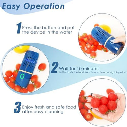 Cudinham Fruit and Vegetable Purifier Washing Machine Capsule Shape Cleaner Disinfection Machine OH-ion Purification Technology for Cleaning Fruits and Vegetables Rice Meat, White+Blue