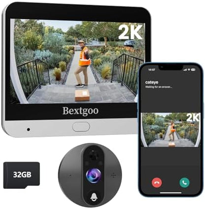 2K Video Peephole Doorbell Camera with 32GB Memory Card, Door Viewer with 4.3" Color Monitor, 8000mAh Battery, 170° Wide View, Motion Detection Alerts, Night Vision