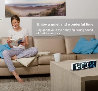 Digital Clock, Clock For Bedroom, Clocks For Living Room Decor, Desk Table Clock, Alarm Clock Large Display with Date Week Temperature, Automatic Brightness Dimmer, Smart Cool Modern (White Blue)