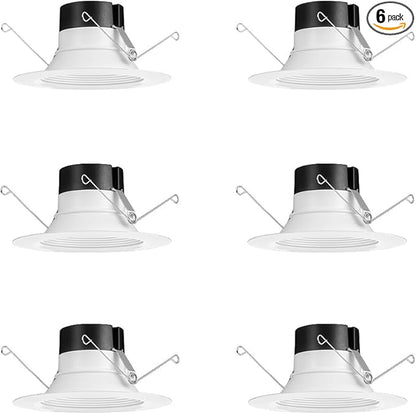 Juno E Series 5"/6" LED Ceiling Light, Baffle Trim Recessed Lighting with 5-in-1 Switchable White Color, 1200 Lumens for High Ceilings, Wet Rated LED Downlight, Dimmable, White, 6-Pack