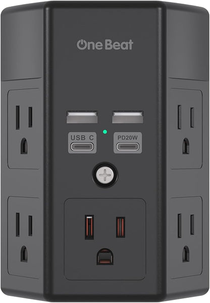 Surge Protector, 5 Outlets Extender with 4 USB Ports(USB C PD20W), 3-Side 1680J Power Strip Multi Plug Outlet Expander, USB Wall Charger, Outlet Splitter Adapter Wall Mount for Home Office(Black)