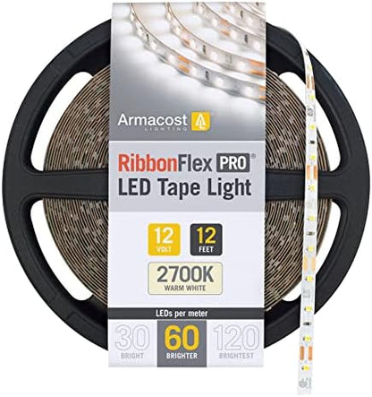 Armacost Lighting RibbonFlex Pro 12V White LED Strip Lights 60 LED/m, 2700K, 12 ft, 132220