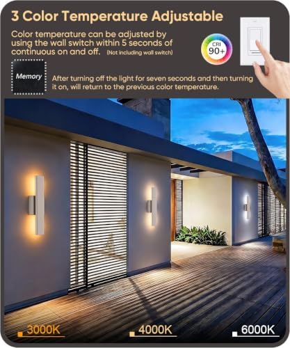 Aipsun 15.7" Nickel LED Outdoor Wall Sconce, Modern Exterior Wall Light