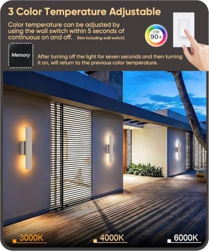 Aipsun 15.7" Nickel LED Outdoor Wall Sconce, Modern Exterior Wall Light