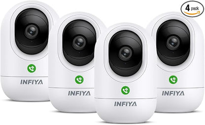 INFIYA 2K Indoor Camera-360° Pan/Tilt Baby/Elderly/Pet Camera with One-Tap Call & 24/7 Local Storage, Cameras for Home Security Works with Alexa/Google Home, K7-4 Pack (2.4GHz Wi-Fi Only)