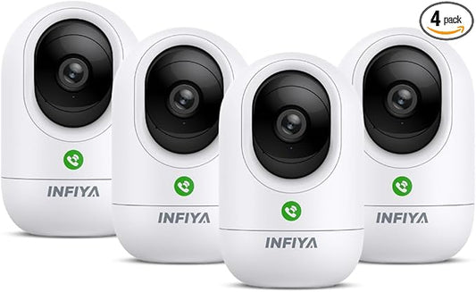 INFIYA 2K Indoor Camera-360° Pan/Tilt Baby/Elderly/Pet Camera with One-Tap Call & 24/7 Local Storage, Cameras for Home Security Works with Alexa/Google Home, K7-4 Pack (2.4GHz Wi-Fi Only)