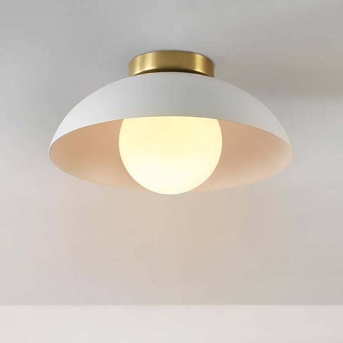 1-Light Matte White Flush Mount Ceiling Light with White Opal Glass Shade | Opal Glass Shade, Low Profile, Modern, Hallway, Bedroom, E26 Base, Model 66000159