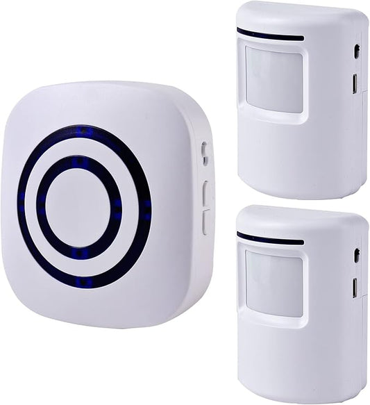 Motion Sensor Alarm - Seanme Wireless Driveway Alarm 100m Long Distance Signal Transmission, Home Security Alarm System Motion Sensor Doorbell with 38 Chime Tunes (1 reciver and 2 Sensor)