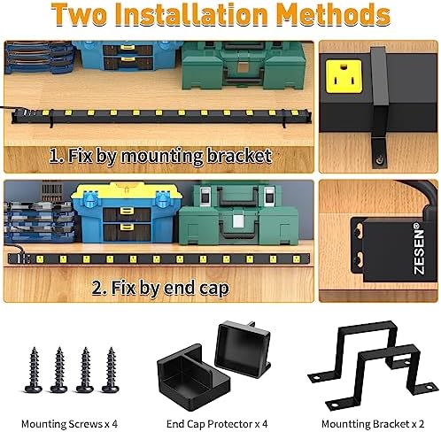 12 Outlet Industrial Long Power Strip Wide-Spaced Outlets with 15Ft Cord