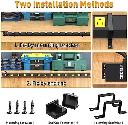 12 Outlet Industrial Long Power Strip Wide-Spaced Outlets with 15Ft Cord